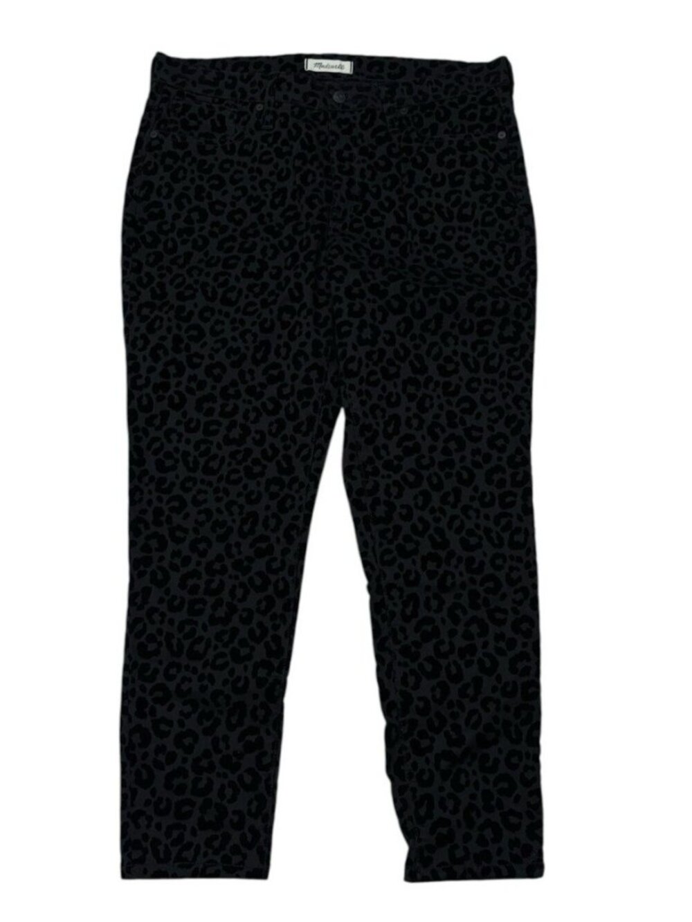 *Madewell 9" Mid-Rise Skinny Pant Womens Size 31 Black Flocked Velvet Leopard - Picture 3 of 10